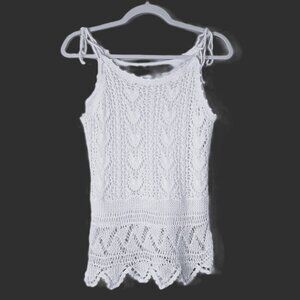 Vtg Newport News Crochet Tie Shoulder Ramie Cotton Tank Top S Boho Festival